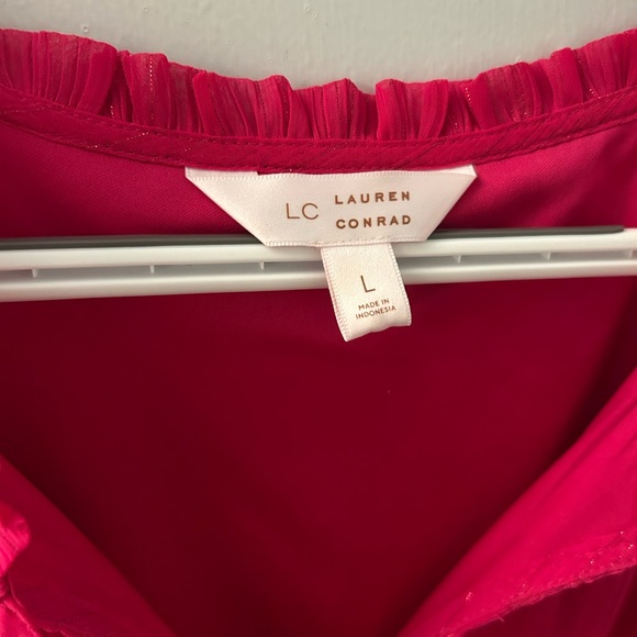 LC Lauren Conrad Pink Tie Front Ruffled V-neck Top - Picture 7 of 12